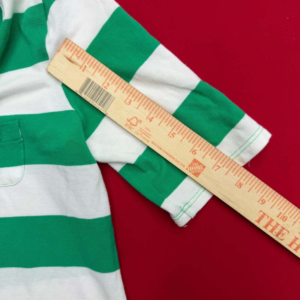 Vintage Lacoste Women's‎ Green and White Striped V-Neck T-Shirt - Picture 7 of 7